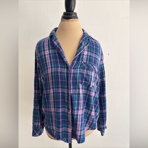 Victoria's Secret Navy and Pink Checkered Shirt